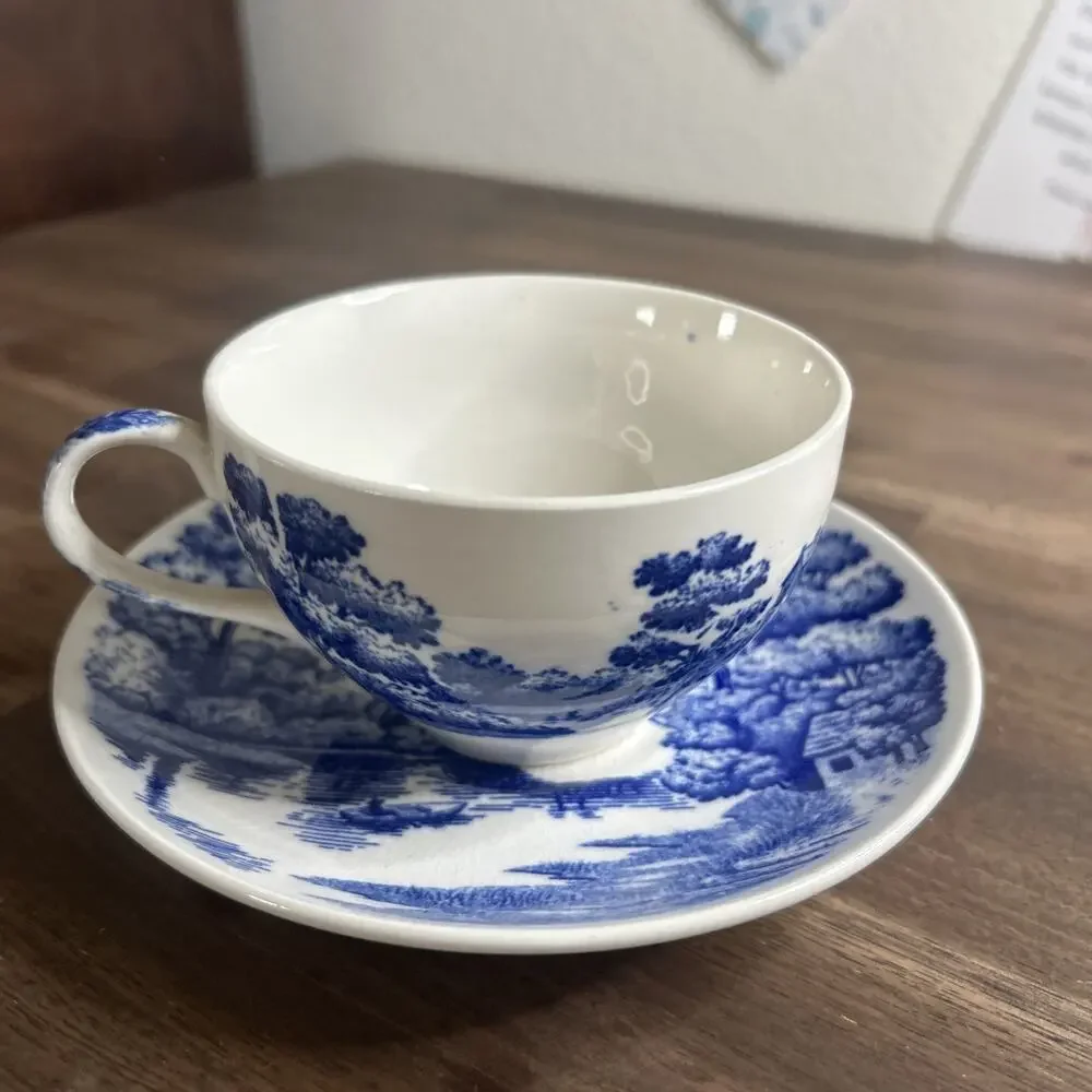 VTG Tea Cup and Saucer Hand Painted Lakeview Blue & White Japan By Nasco Crazing - Picture 9 of 12